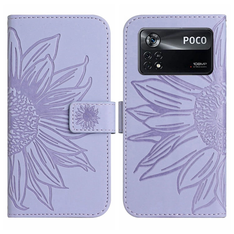 For Xiaomi Poco X4 Pro 5G Skin Feel Sun Flower Pattern Flip Leather Phone Case with Lanyard