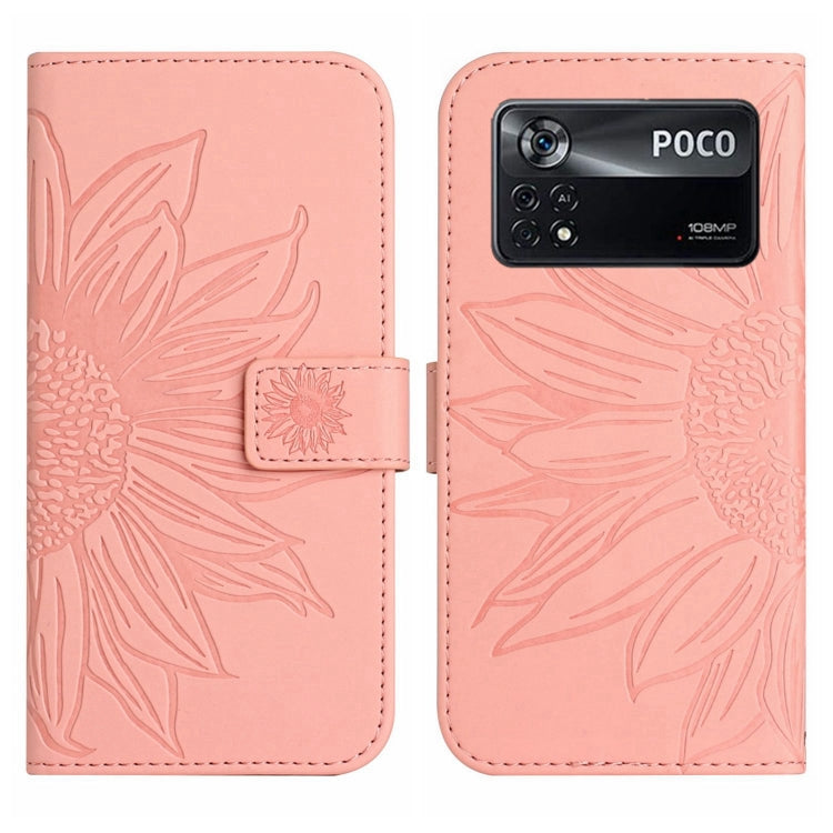 For Xiaomi Poco X4 Pro 5G Skin Feel Sun Flower Pattern Flip Leather Phone Case with Lanyard