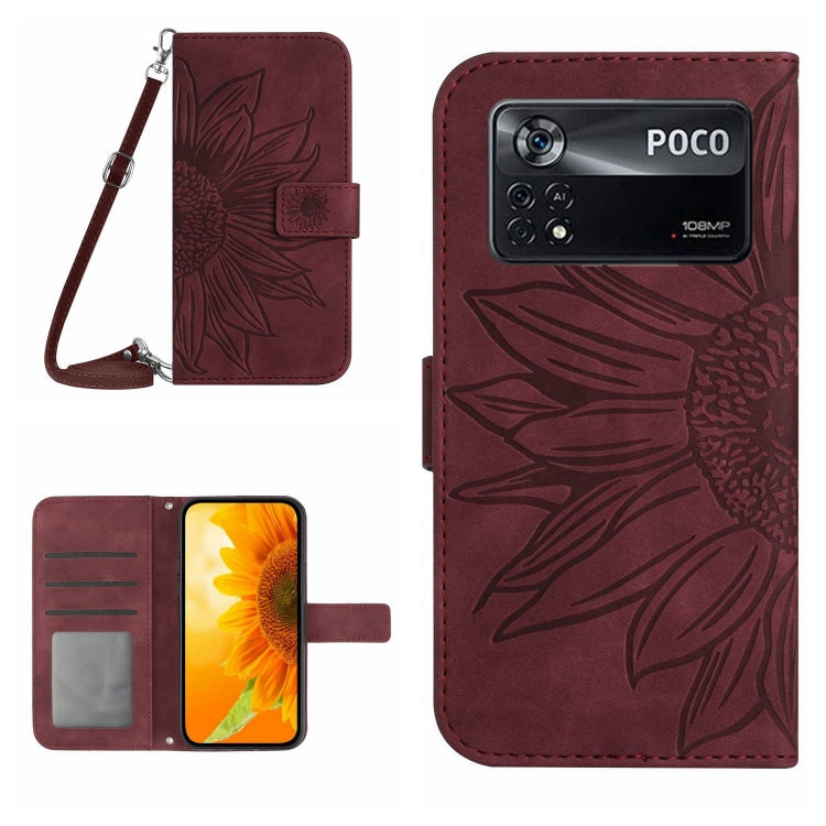 For Xiaomi Poco X4 Pro 5G Skin Feel Sun Flower Pattern Flip Leather Phone Case with Lanyard