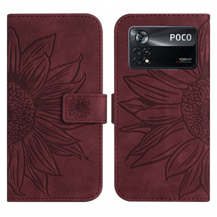 For Xiaomi Poco X4 Pro 5G Skin Feel Sun Flower Pattern Flip Leather Phone Case with Lanyard