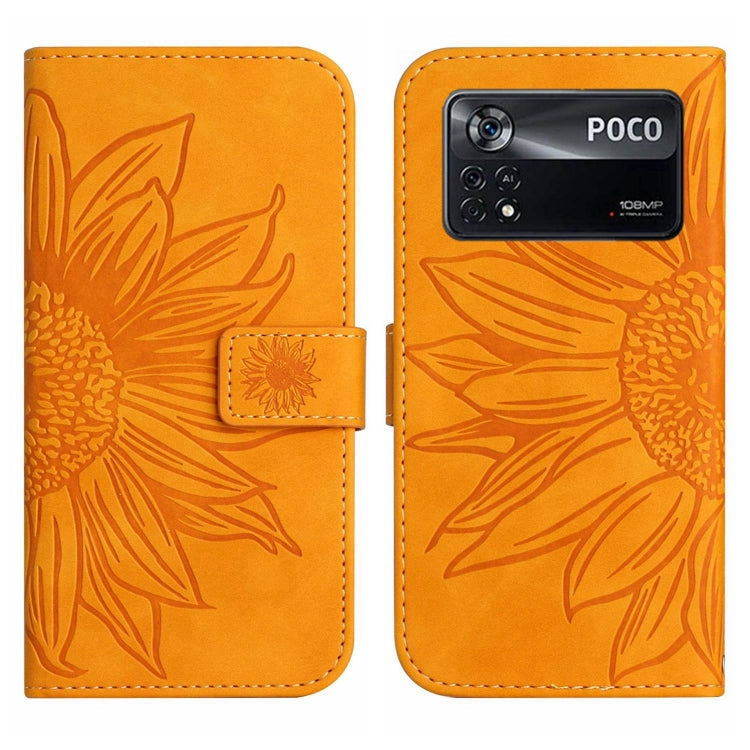 For Xiaomi Poco X4 Pro 5G Skin Feel Sun Flower Pattern Flip Leather Phone Case with Lanyard