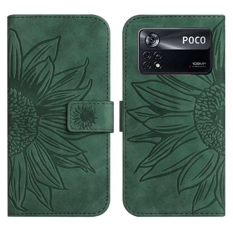 For Xiaomi Poco X4 Pro 5G Skin Feel Sun Flower Pattern Flip Leather Phone Case with Lanyard