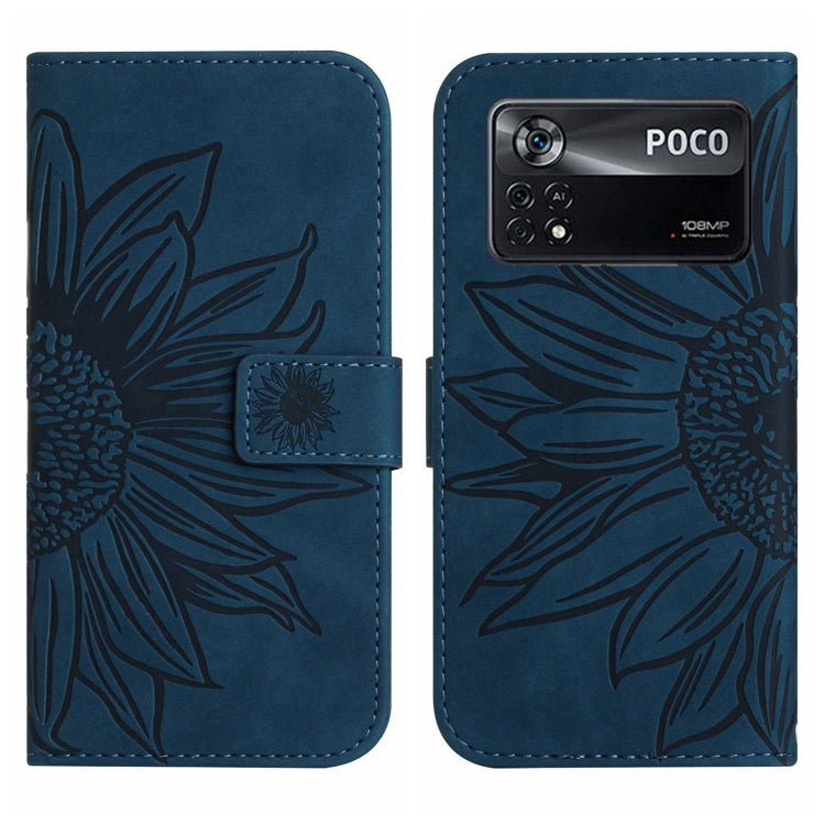 For Xiaomi Poco X4 Pro 5G Skin Feel Sun Flower Pattern Flip Leather Phone Case with Lanyard
