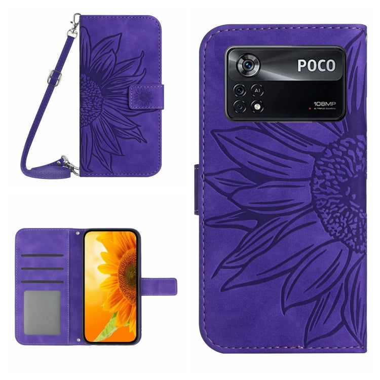 For Xiaomi Poco X4 Pro 5G Skin Feel Sun Flower Pattern Flip Leather Phone Case with Lanyard