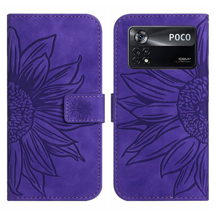 For Xiaomi Poco X4 Pro 5G Skin Feel Sun Flower Pattern Flip Leather Phone Case with Lanyard
