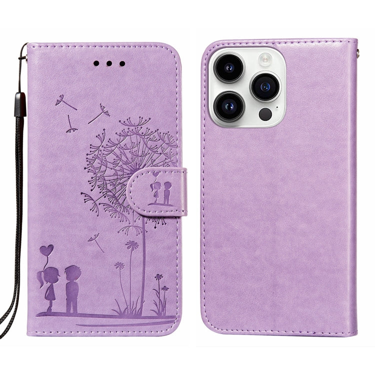 For iPhone 14 Pro Max Dandelion Embossing Flip Leather Phone Case