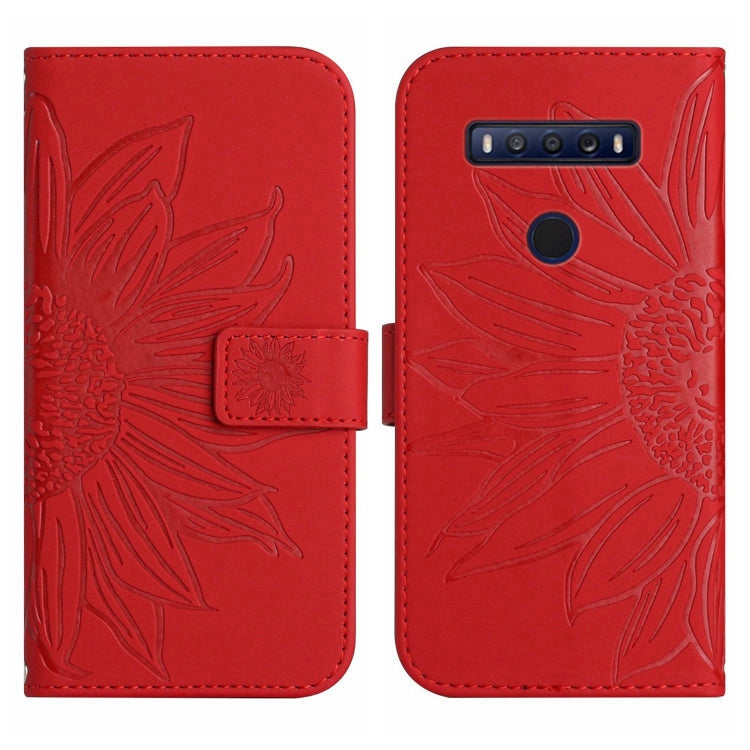 For TCL 10 SE Skin Feel Sun Flower Pattern Flip Leather Phone Case with Lanyard