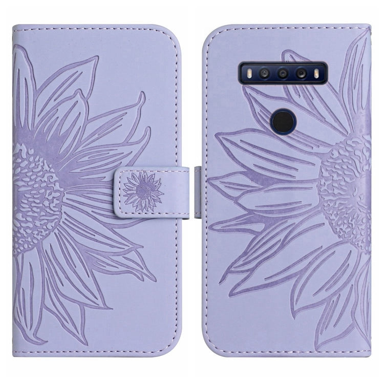 For TCL 10 SE Skin Feel Sun Flower Pattern Flip Leather Phone Case with Lanyard