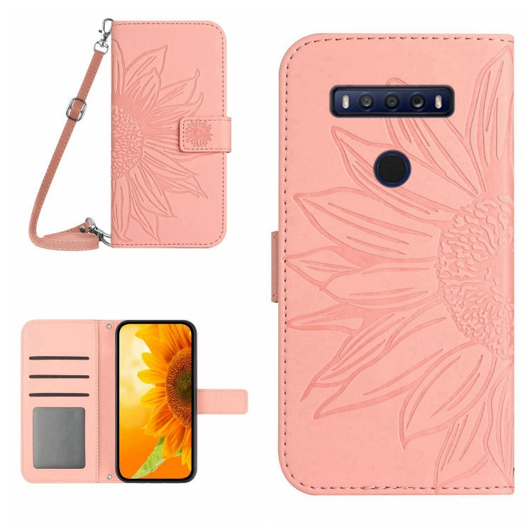 For TCL 10 SE Skin Feel Sun Flower Pattern Flip Leather Phone Case with Lanyard