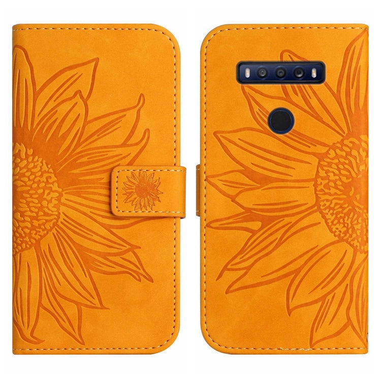 For TCL 10 SE Skin Feel Sun Flower Pattern Flip Leather Phone Case with Lanyard