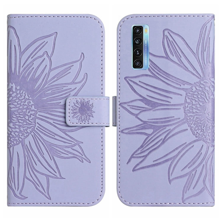 For TCL 20 Pro 5G Skin Feel Sun Flower Pattern Flip Leather Phone Case with Lanyard