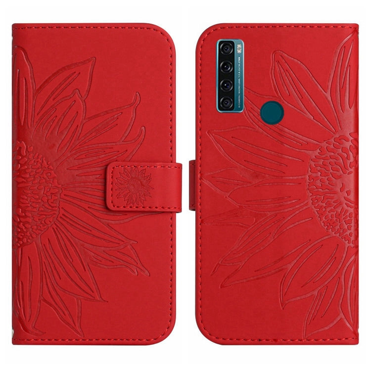 For TCL 20 SE Skin Feel Sun Flower Pattern Flip Leather Phone Case with Lanyard