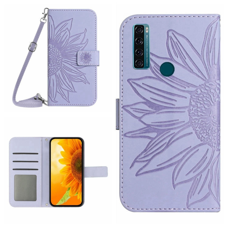 For TCL 20 SE Skin Feel Sun Flower Pattern Flip Leather Phone Case with Lanyard