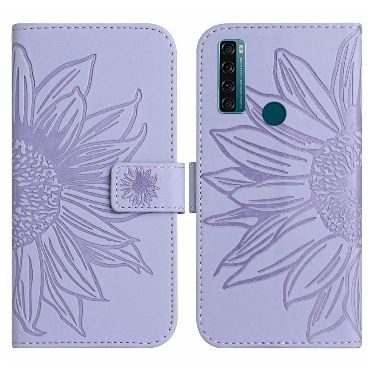 For TCL 20 SE Skin Feel Sun Flower Pattern Flip Leather Phone Case with Lanyard