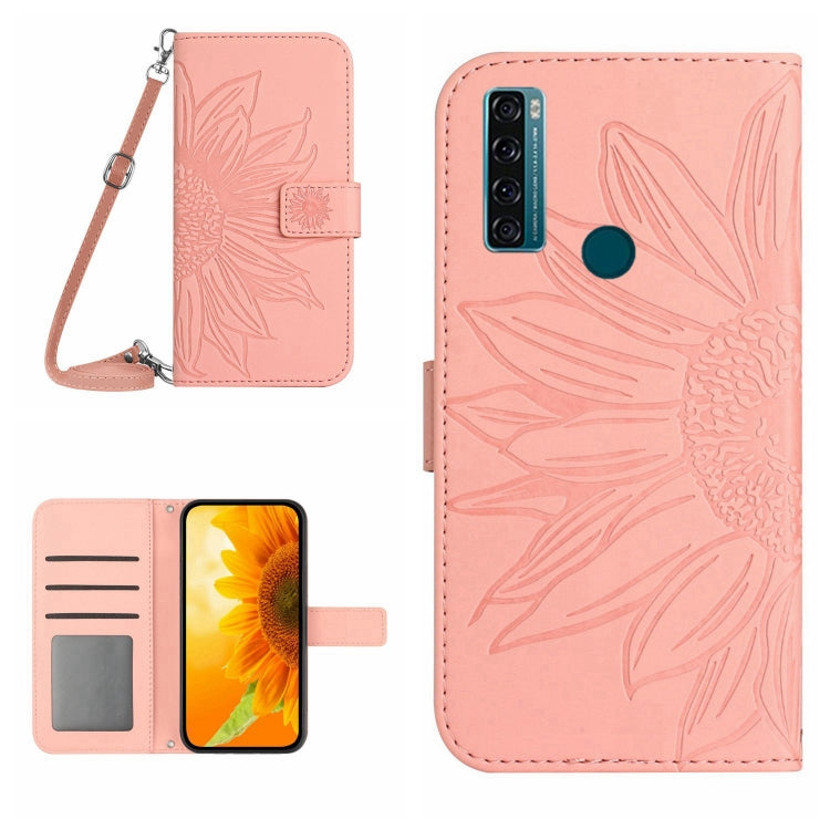 For TCL 20 SE Skin Feel Sun Flower Pattern Flip Leather Phone Case with Lanyard