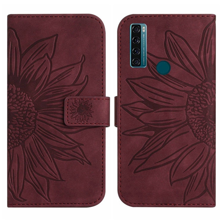 For TCL 20 SE Skin Feel Sun Flower Pattern Flip Leather Phone Case with Lanyard