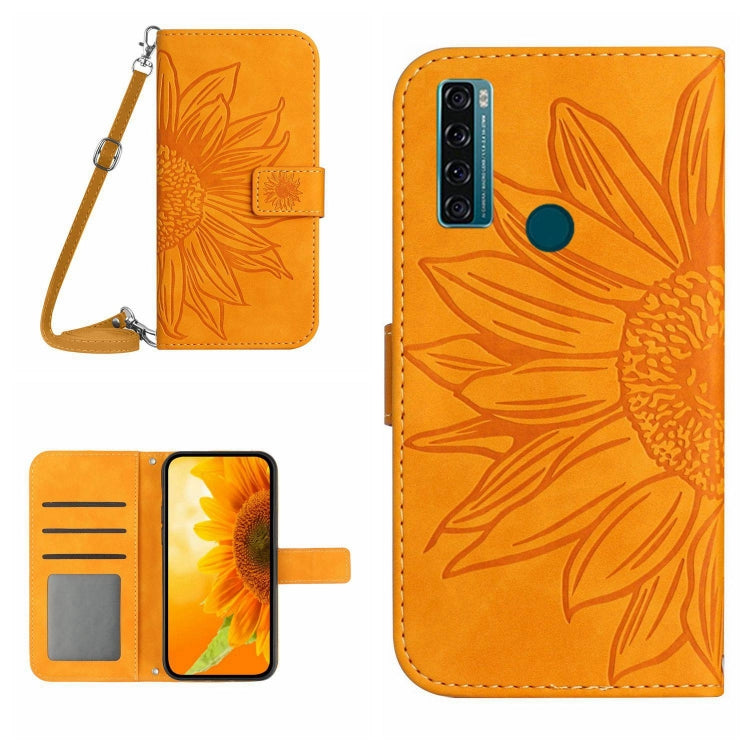 For TCL 20 SE Skin Feel Sun Flower Pattern Flip Leather Phone Case with Lanyard