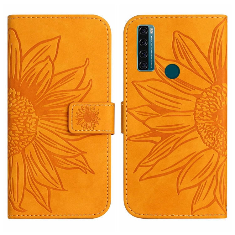 For TCL 20 SE Skin Feel Sun Flower Pattern Flip Leather Phone Case with Lanyard