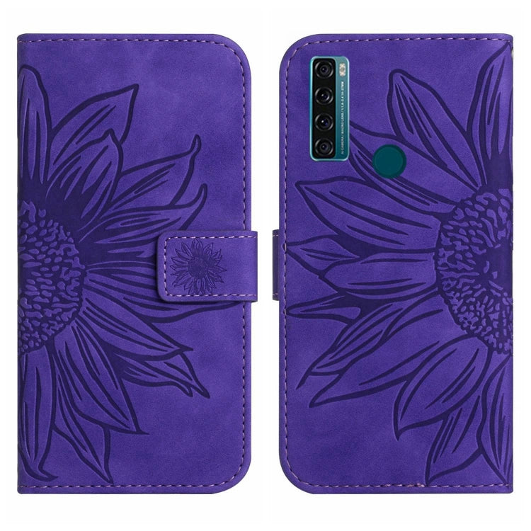 For TCL 20 SE Skin Feel Sun Flower Pattern Flip Leather Phone Case with Lanyard