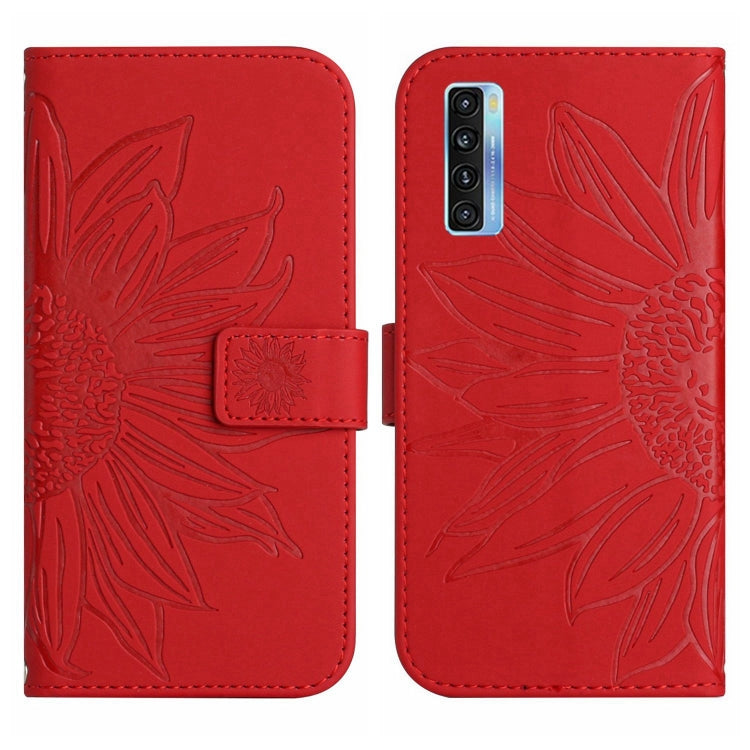 For TCL 20S / 20 5G / 20L / 20L+ Skin Feel Sun Flower Pattern Flip Leather Phone Case with Lanyard