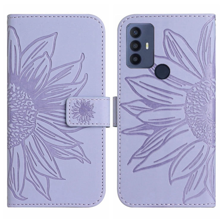 For TCL 30 SE/30E/306/305 Skin Feel Sun Flower Pattern Flip Leather Phone Case with Lanyard