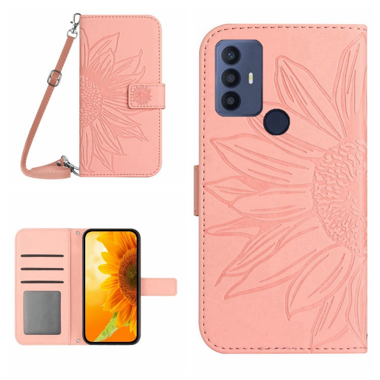 For TCL 30 SE/30E/306/305 Skin Feel Sun Flower Pattern Flip Leather Phone Case with Lanyard