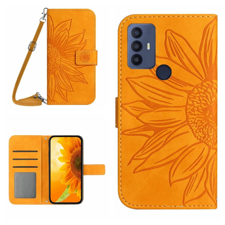 For TCL 30 SE/30E/306/305 Skin Feel Sun Flower Pattern Flip Leather Phone Case with Lanyard