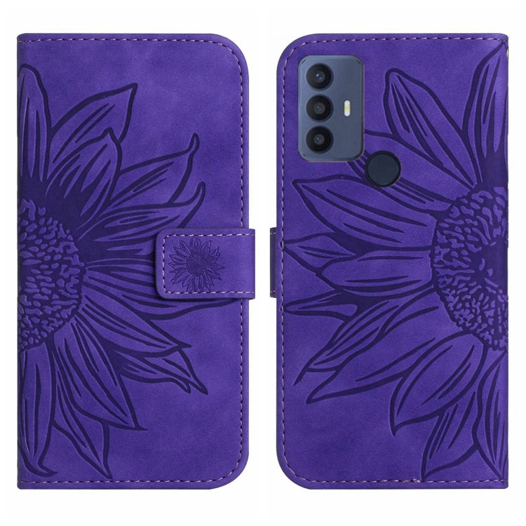For TCL 30 SE/30E/306/305 Skin Feel Sun Flower Pattern Flip Leather Phone Case with Lanyard