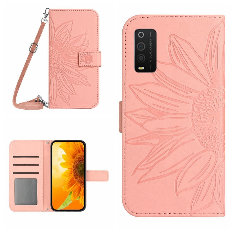 For TCL 205 Skin Feel Sun Flower Pattern Flip Leather Phone Case with Lanyard