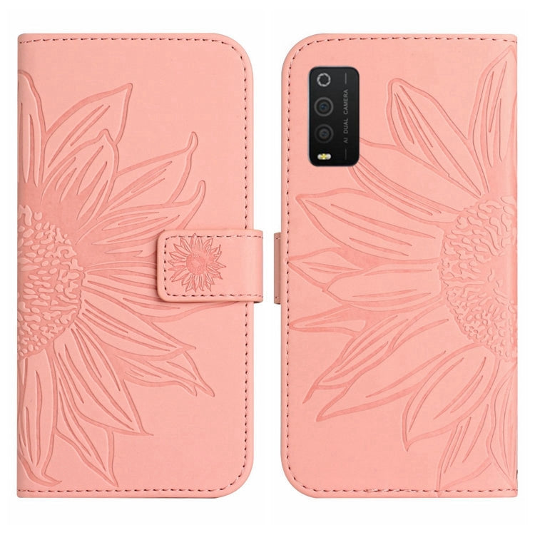For TCL 205 Skin Feel Sun Flower Pattern Flip Leather Phone Case with Lanyard
