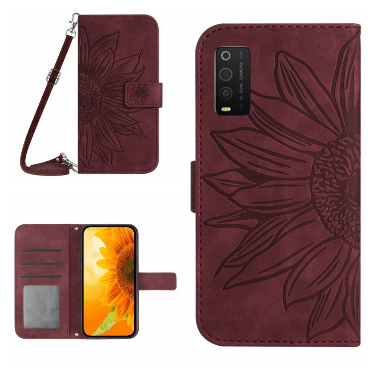 For TCL 205 Skin Feel Sun Flower Pattern Flip Leather Phone Case with Lanyard
