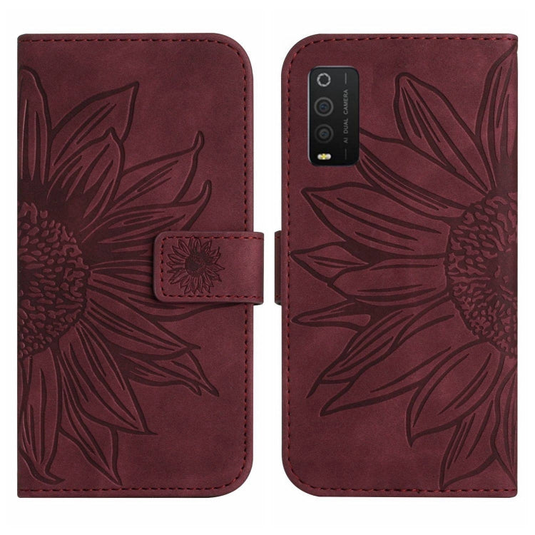 For TCL 205 Skin Feel Sun Flower Pattern Flip Leather Phone Case with Lanyard