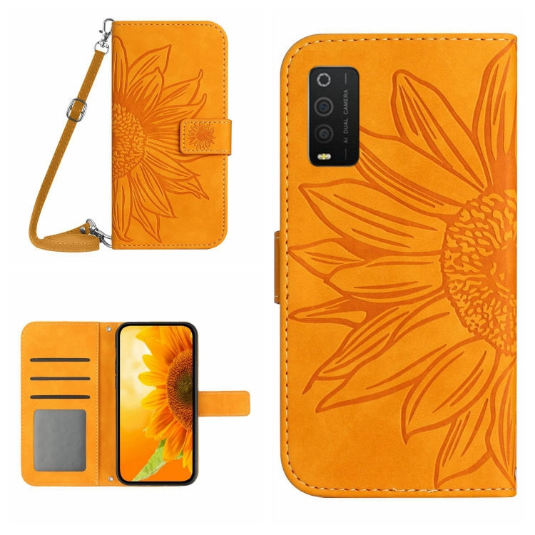 For TCL 205 Skin Feel Sun Flower Pattern Flip Leather Phone Case with Lanyard