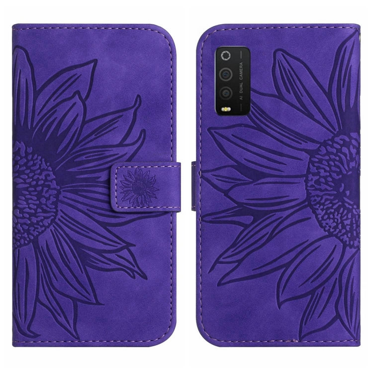 For TCL 205 Skin Feel Sun Flower Pattern Flip Leather Phone Case with Lanyard