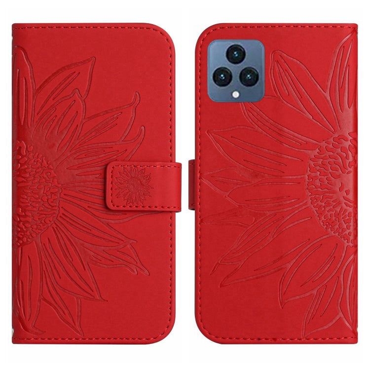 For T-Mobile Revvl 6 5G Skin Feel Sun Flower Pattern Flip Leather Phone Case with Lanyard