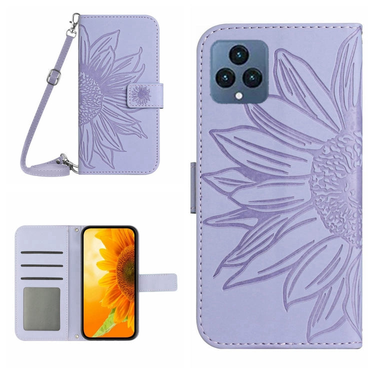 For T-Mobile Revvl 6 5G Skin Feel Sun Flower Pattern Flip Leather Phone Case with Lanyard
