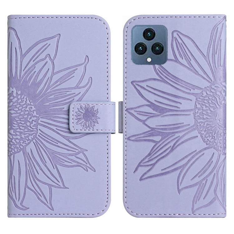 For T-Mobile Revvl 6 5G Skin Feel Sun Flower Pattern Flip Leather Phone Case with Lanyard