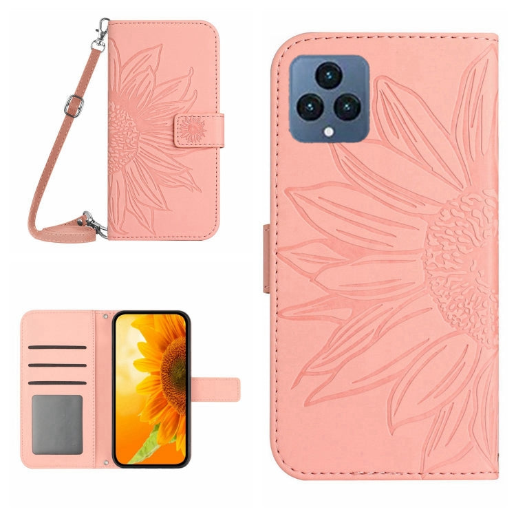 For T-Mobile Revvl 6 5G Skin Feel Sun Flower Pattern Flip Leather Phone Case with Lanyard