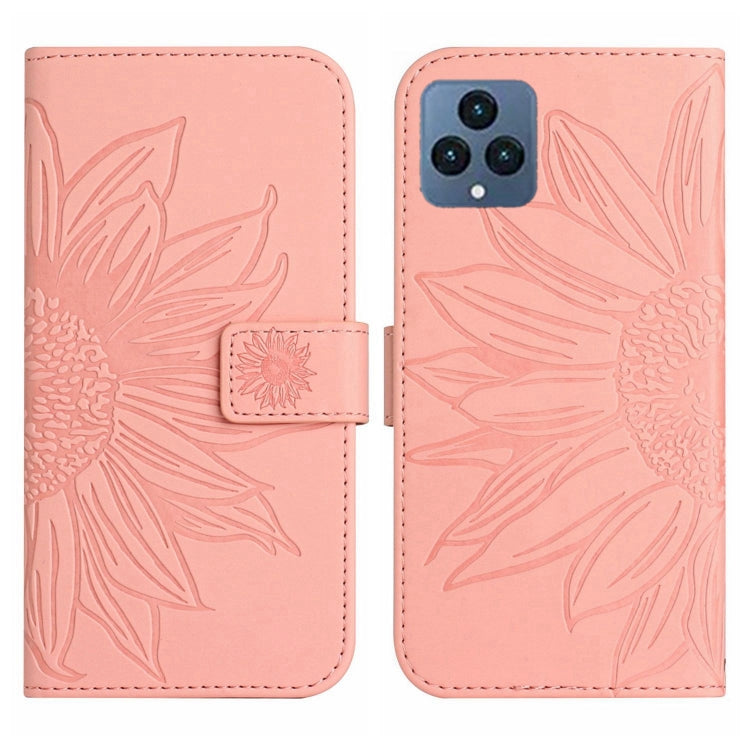 For T-Mobile Revvl 6 5G Skin Feel Sun Flower Pattern Flip Leather Phone Case with Lanyard
