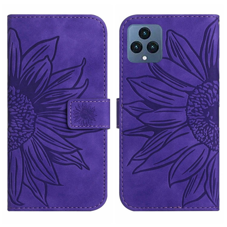 For T-Mobile Revvl 6 5G Skin Feel Sun Flower Pattern Flip Leather Phone Case with Lanyard