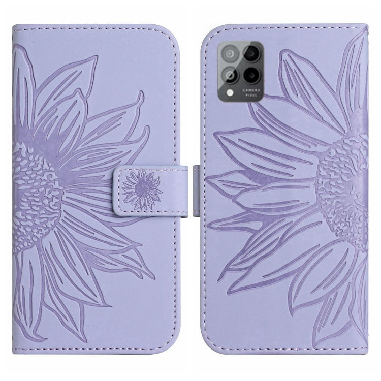 For T-Mobile Revvl 6 Pro 5G Skin Feel Sun Flower Pattern Flip Leather Phone Case with Lanyard