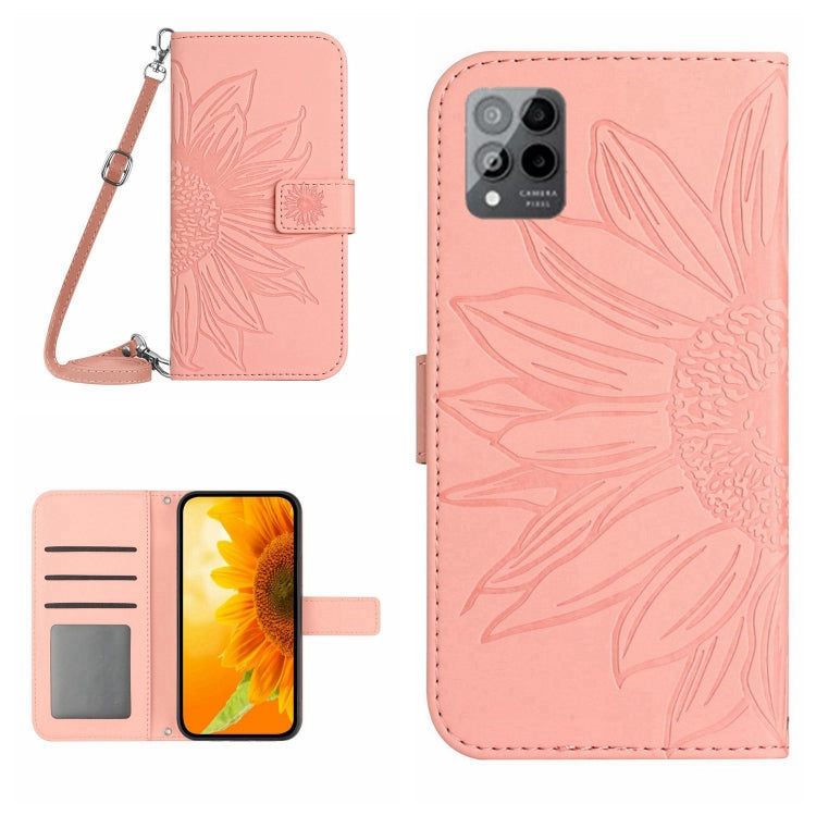 For T-Mobile Revvl 6 Pro 5G Skin Feel Sun Flower Pattern Flip Leather Phone Case with Lanyard