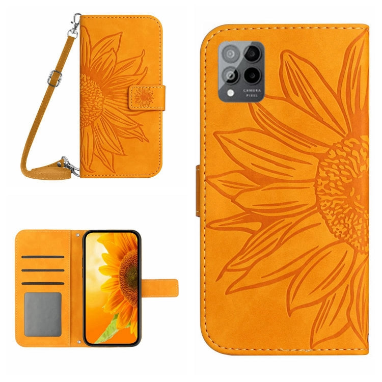 For T-Mobile Revvl 6 Pro 5G Skin Feel Sun Flower Pattern Flip Leather Phone Case with Lanyard