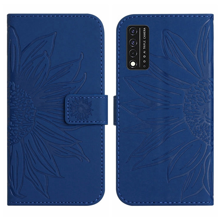 For T-Mobile Revvl V+ 5G Skin Feel Sun Flower Pattern Flip Leather Phone Case with Lanyard