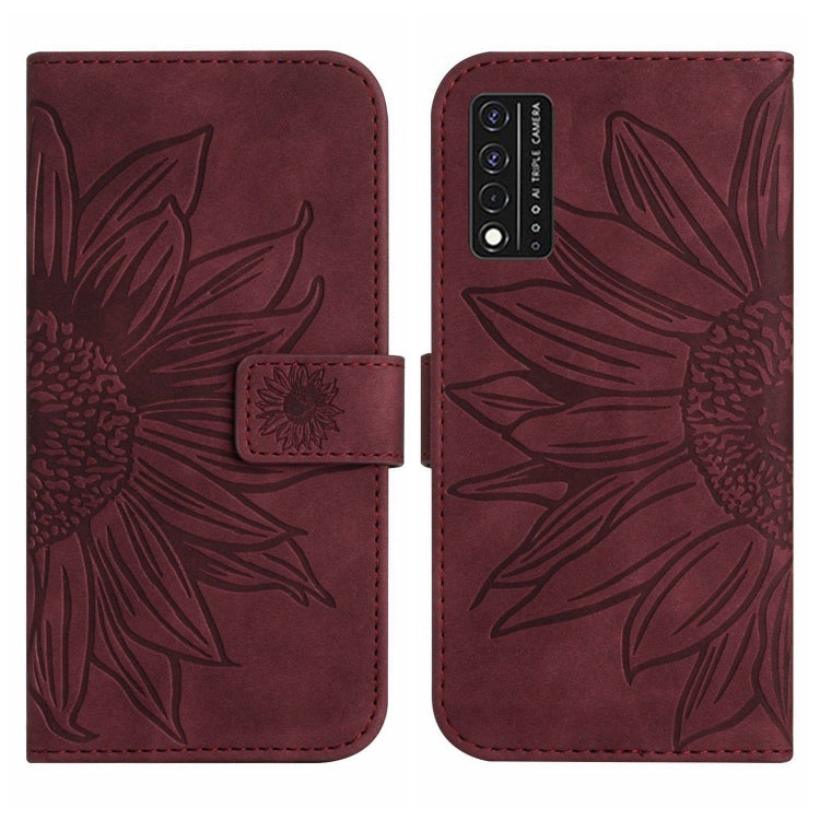 For T-Mobile Revvl V+ 5G Skin Feel Sun Flower Pattern Flip Leather Phone Case with Lanyard