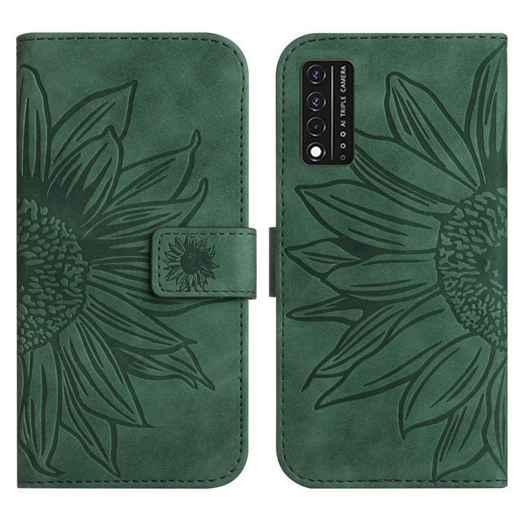 For T-Mobile Revvl V+ 5G Skin Feel Sun Flower Pattern Flip Leather Phone Case with Lanyard