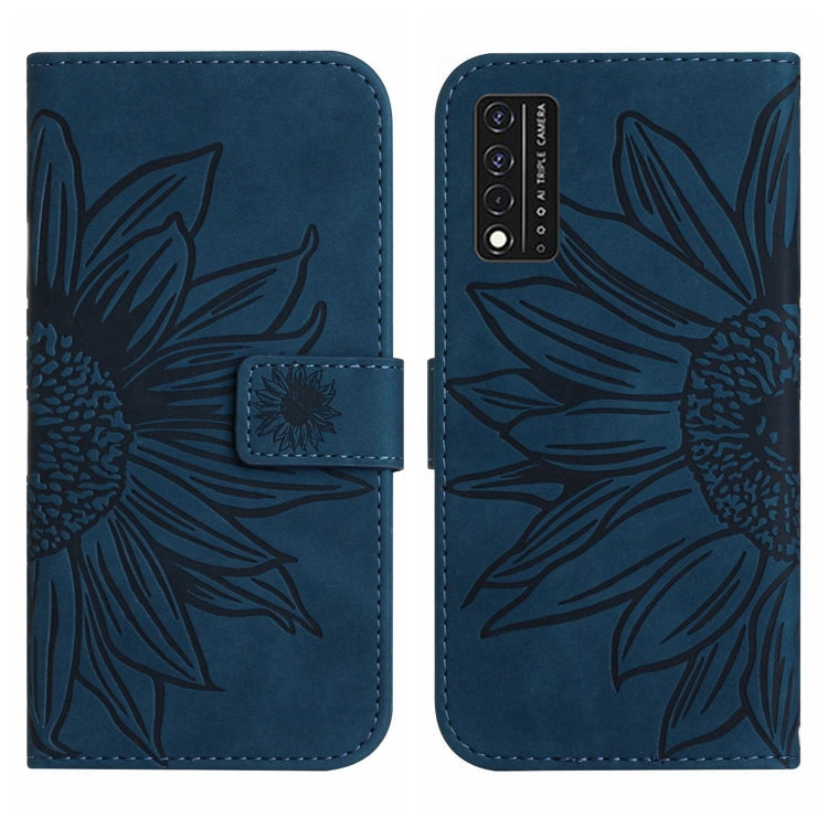 For T-Mobile Revvl V+ 5G Skin Feel Sun Flower Pattern Flip Leather Phone Case with Lanyard