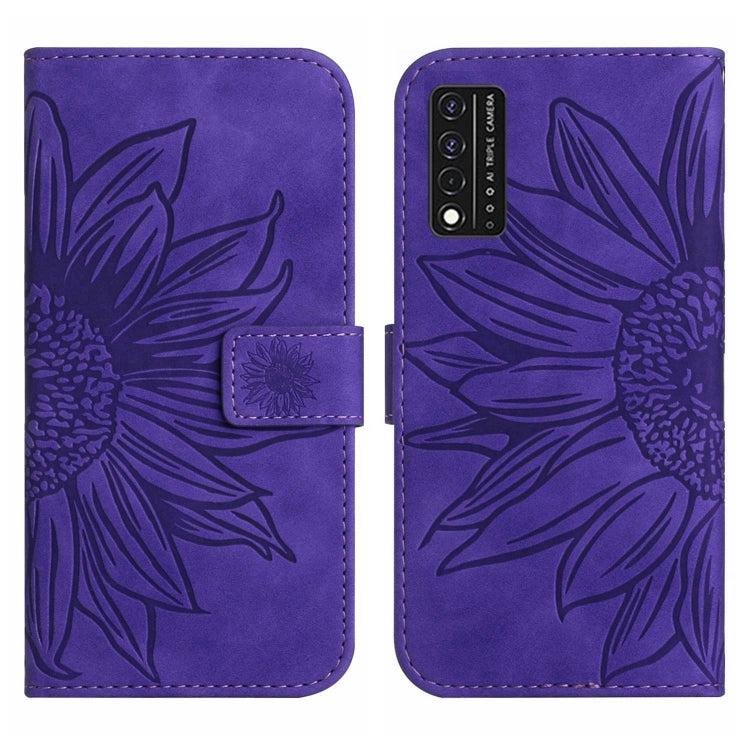 For T-Mobile Revvl V+ 5G Skin Feel Sun Flower Pattern Flip Leather Phone Case with Lanyard