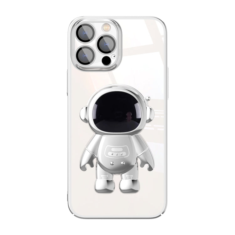 For iPhone 12 Pro Electroplating PC Astronaut Holder Phone Case with Lens Film