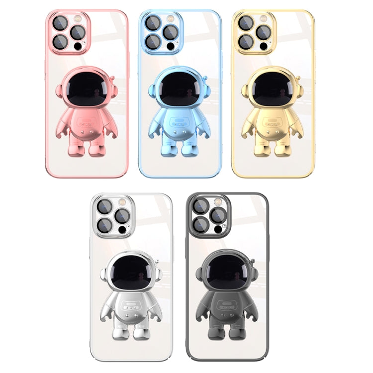 For iPhone 12 Pro Electroplating PC Astronaut Holder Phone Case with Lens Film
